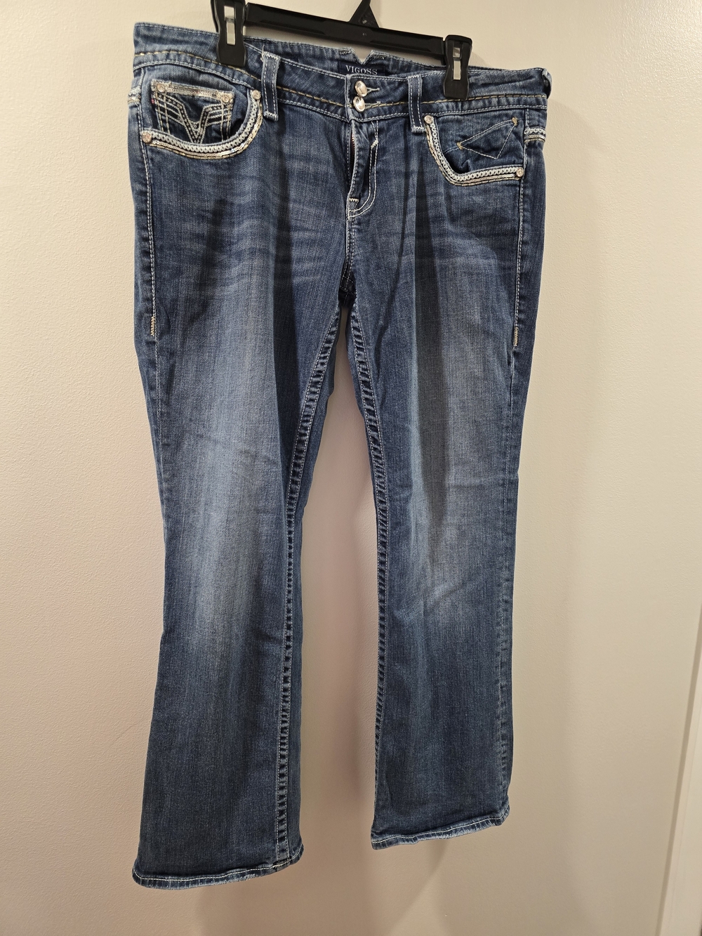 Vigoss Medium Blue Embellished Back-Pocket Boot Cut Jeans - Picture 2 of 5